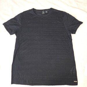 BOSS Mens Short Sleeve Black Striped Sheer T-shirt slim fit mercerized cotton L
